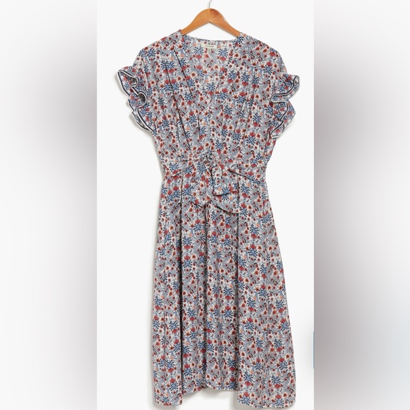 Max Studio Floral Ruffle Sleeve Midi Dress - Blue and orange size Medium - Picture 3 of 15
